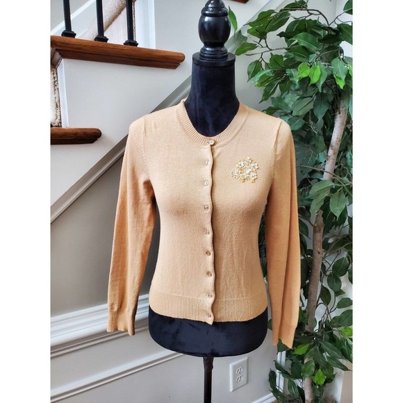 Eyeshadow Women Cream Ramie Long Sleeve Buttons Front Casual Cardigan Sweater M - Picture 8 of 8